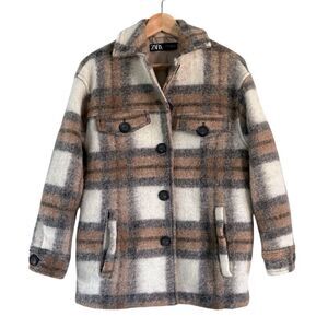 Zara Wool Plaid Shirt Jacket Size XS